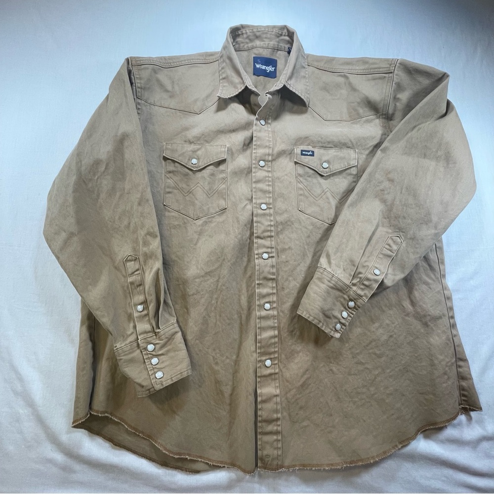 Wrangler Brushpopper Shirt Men 2XL Brown Pearl Snap Outdoor Workwear Button Up